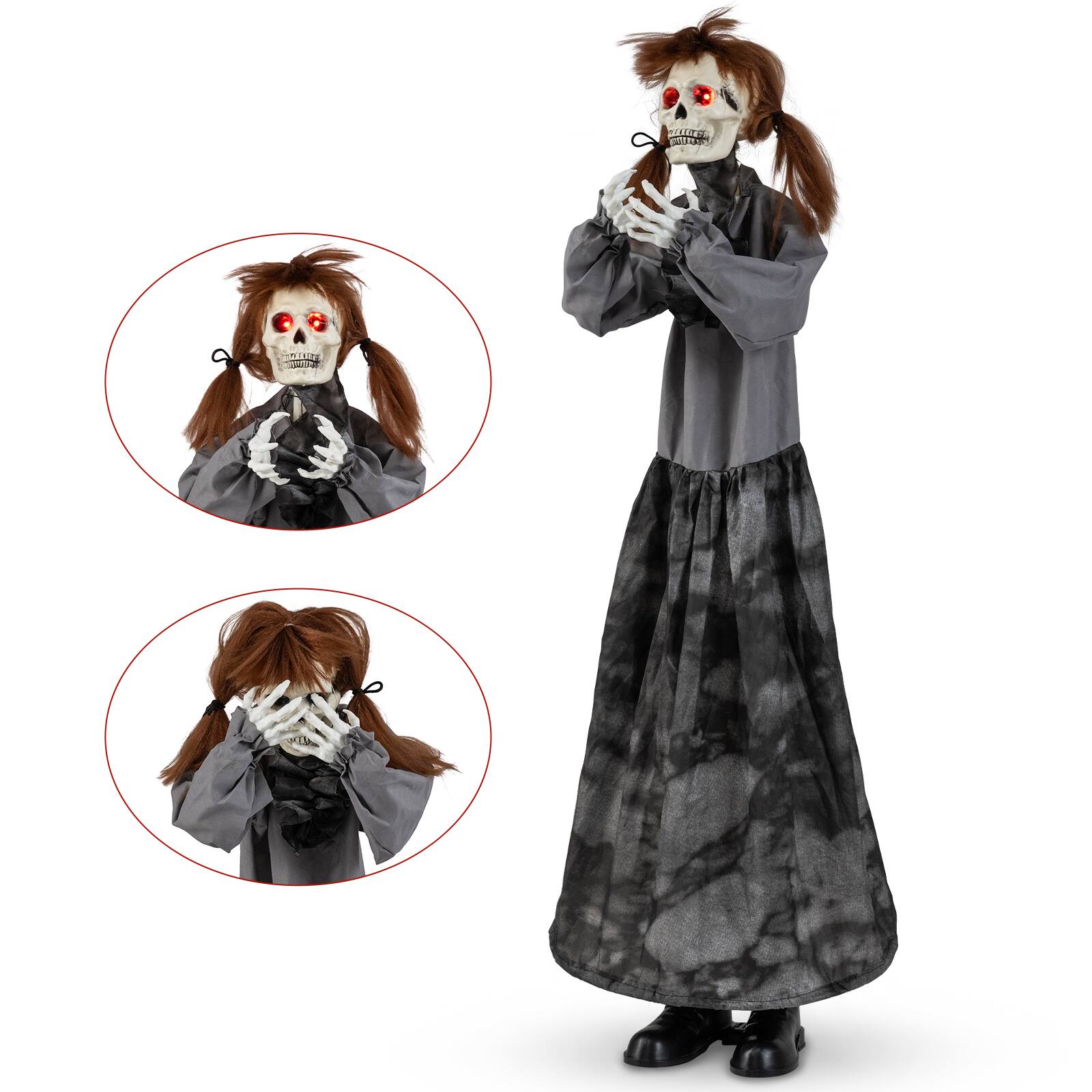 Alt View 1. Costway - Costway Halloween Animatronic Jumpscare Doll with Pop?Up Head, Sound Activated Design - Gray + Brown + White.