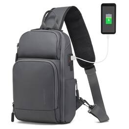 Unique Bargains - Men's Sling Bag Convertible Anti Theft Sling Backpack 11" One Shoulder Crossbody Backpack with USB Charging Port - Dark Gray