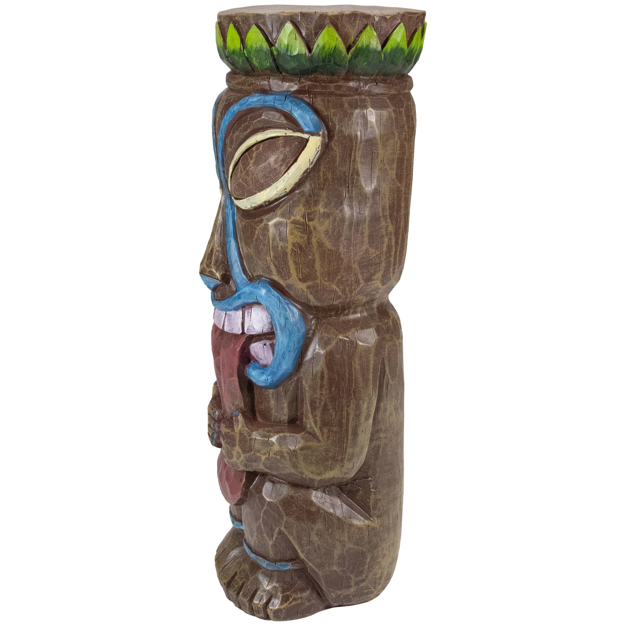 Alt View 2. Northlight - 16" Solar Lighted Polynesian Outdoor Garden Tongue Out Tiki Statue - Brown.