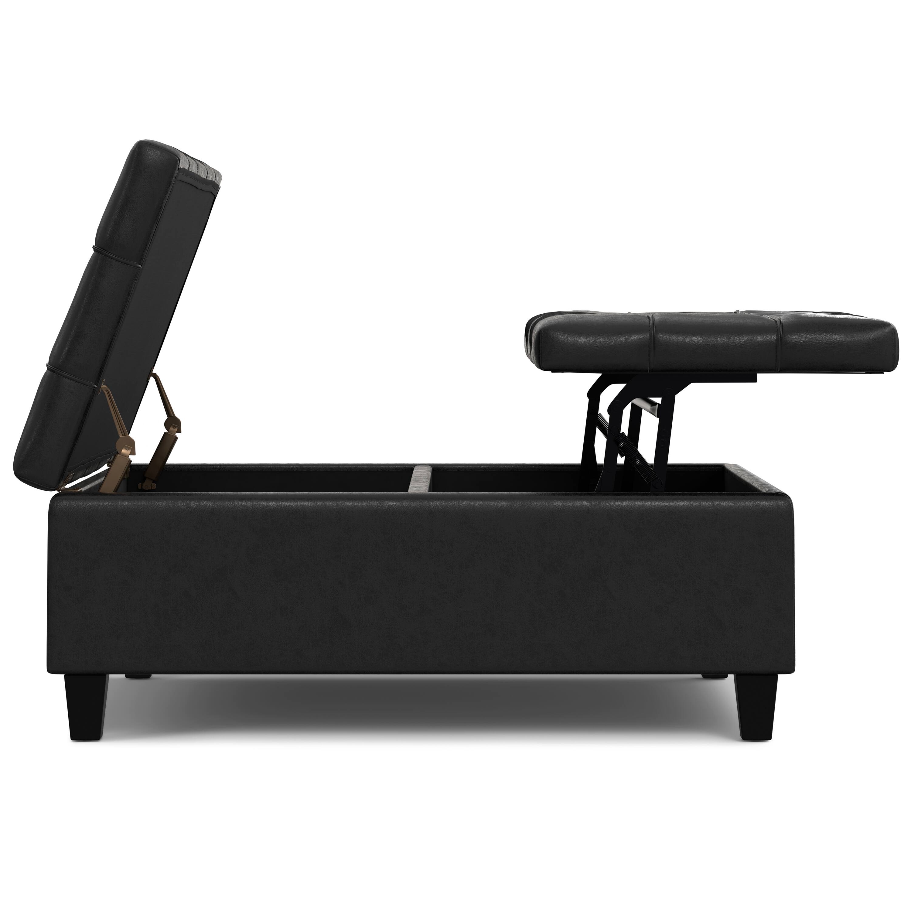 Alt View 2. Simpli Home - Harrison 40 inch Wide Large Square Coffee Table Storage Ottoman in Distressed Black Vegan Leather - Distressed Black.