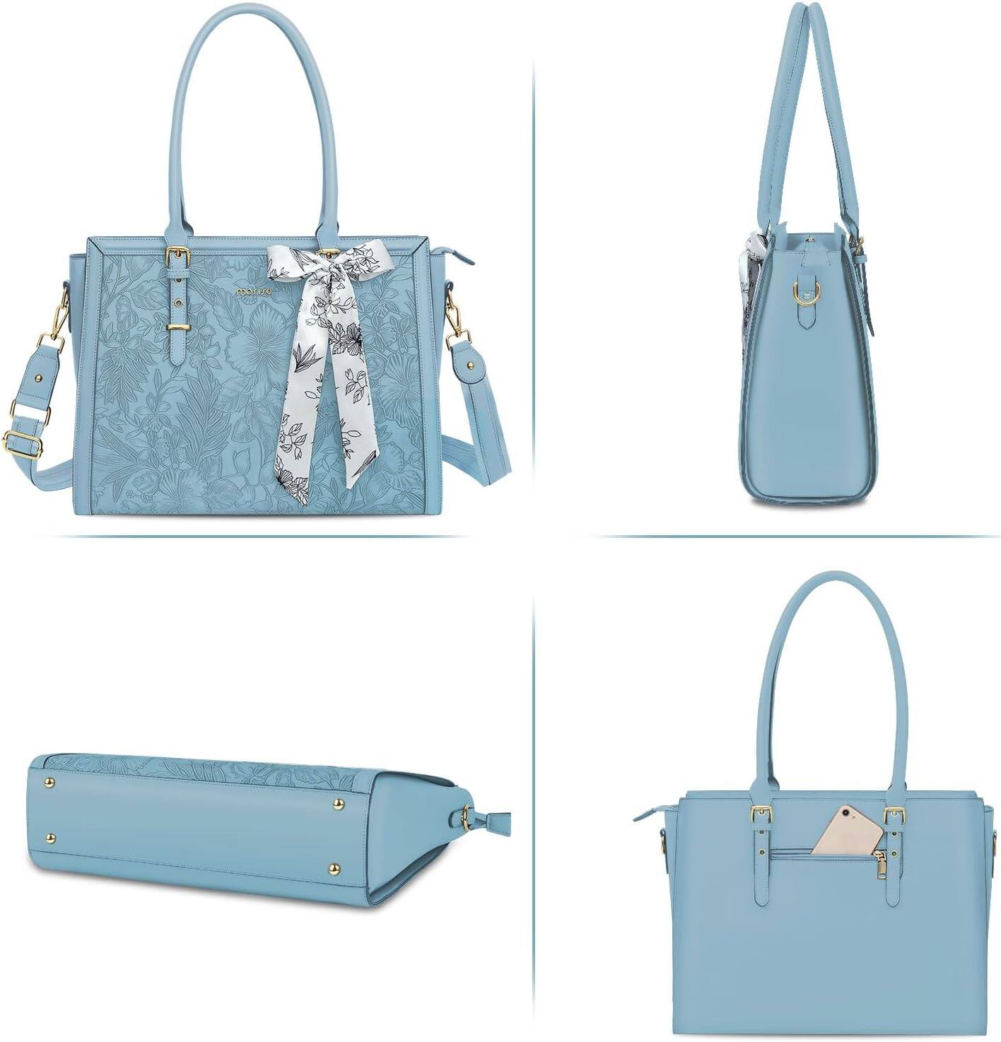 Alt View 2. mosiso - Laptop Bag for Women 15-15.6 inch PU Leather Tote Bag Work Briefcase Computer Bags - Air Blue.