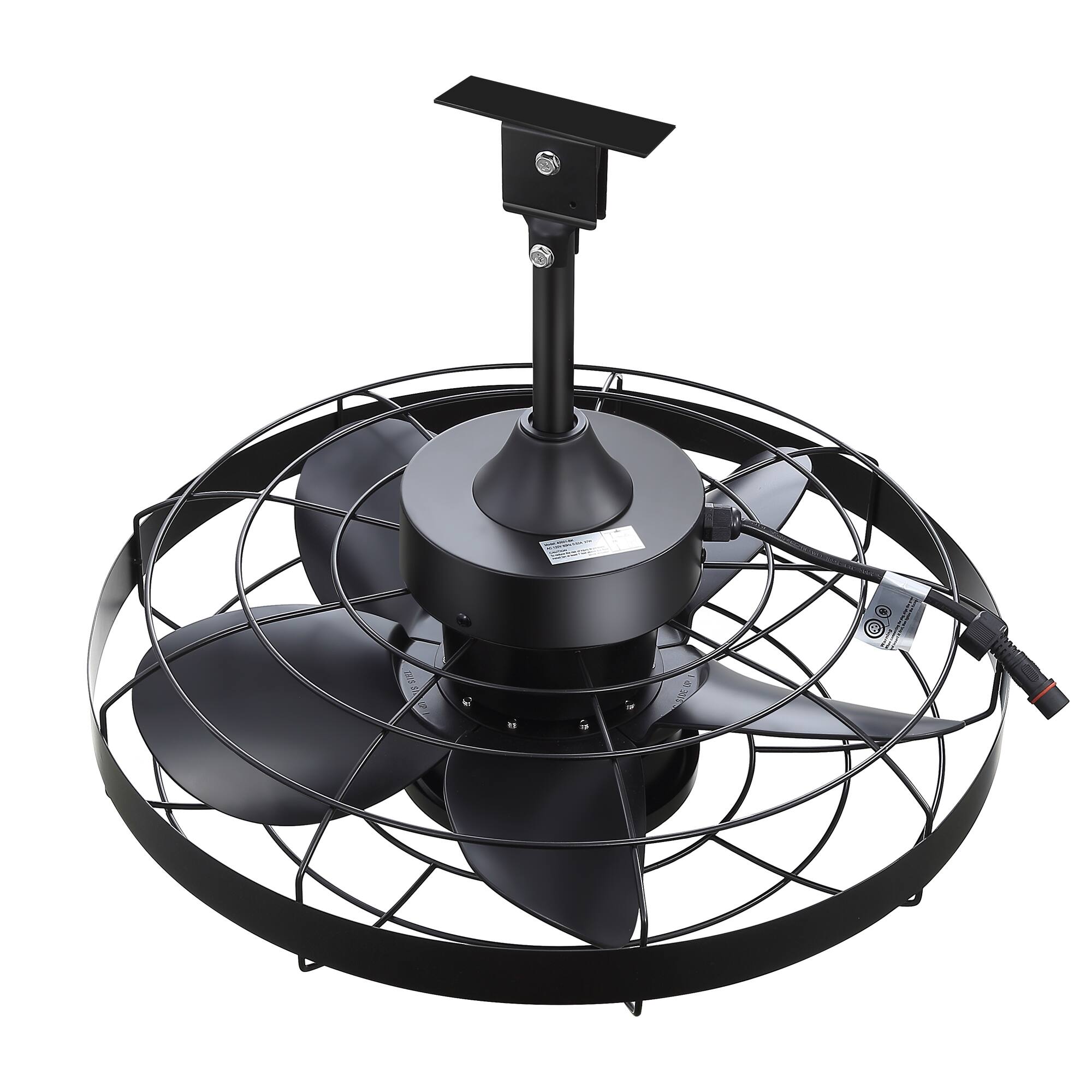 Alt View 8. Breezary - 20 Inch Caged Ceiling Fan with Light and Remote, LED 3-Color Dimmable, 5 ABS Blades, 6&10 Inch Downrods Included - matte black and walnut.