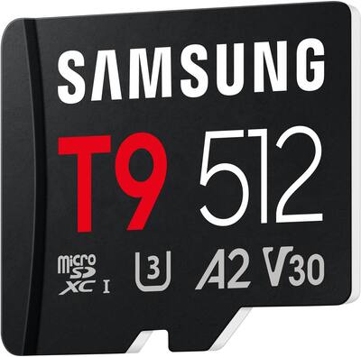 Samsung microSDXC T9 512GB, Read/Write Speeds Up to 200/130 MB/s Samsung microSDXC T9 512GB, Read/Write Speeds Up to 200/130 MB/s