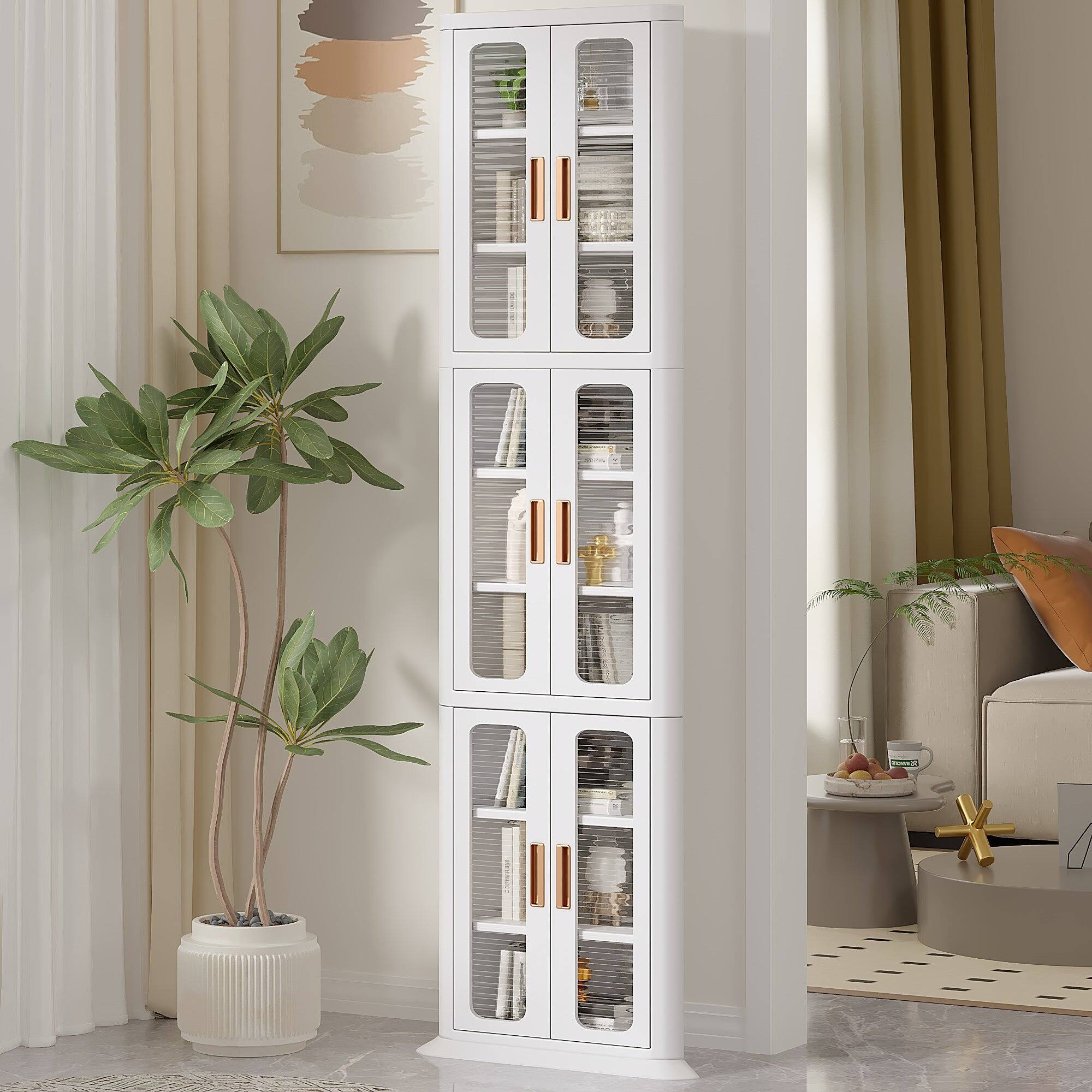 Alt View 4. Vecelo - Slim Corner Storage Cabinet Tall Bathroom Organizer, Freestanding Corner Pantry Cabinet with Adjustable Shelves - White.