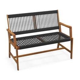 Pefilos - Outdoor Acacia Wood Bench with Backrest and Armrests, Outdoor Bench for Park, Porch, Patio and Backyard - Black