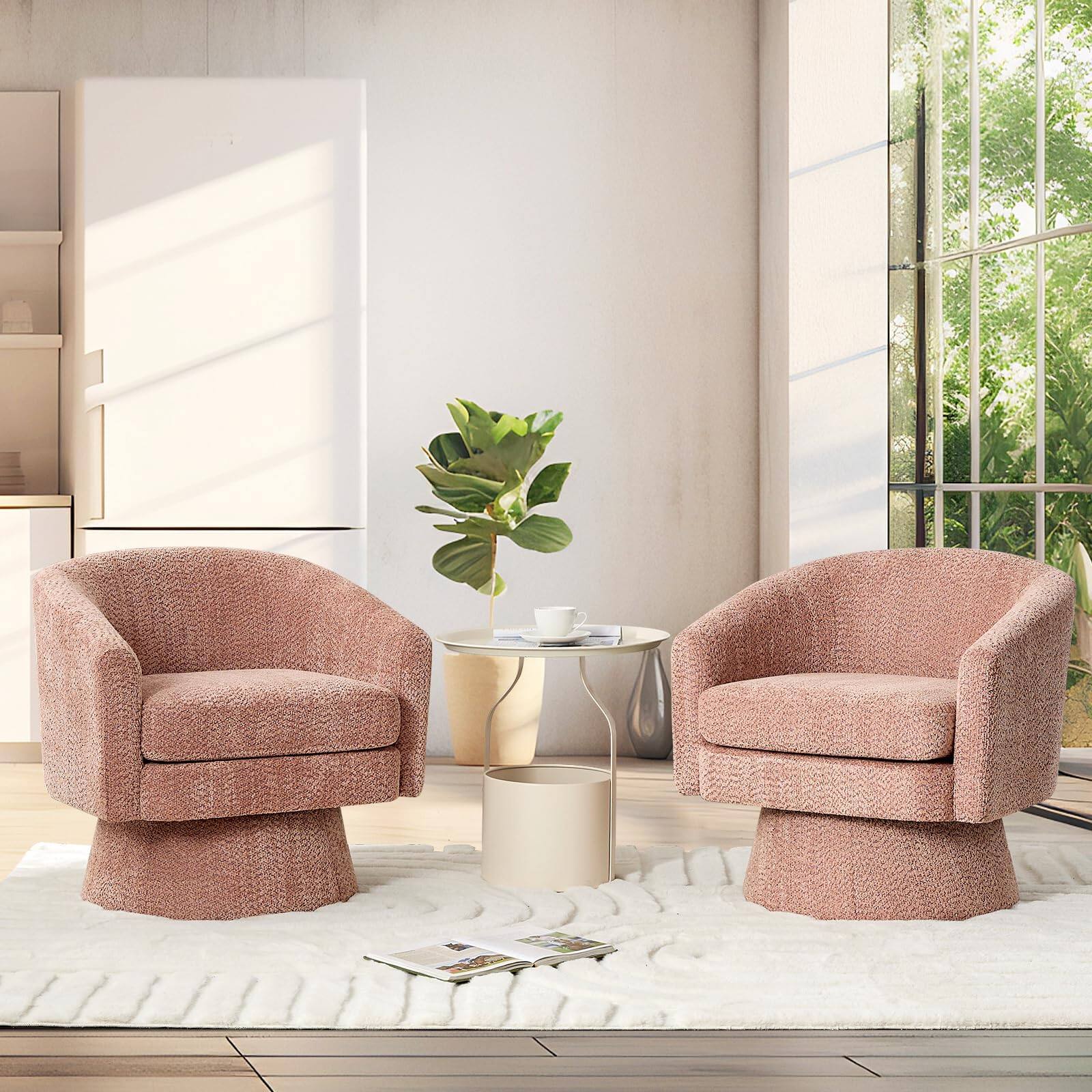 Alt View 2. Babevy - 360°Swivel Accent Chair with Arms,Cozy Round Chenille Fabric and Soft Cushion Arm Chair - Pink.