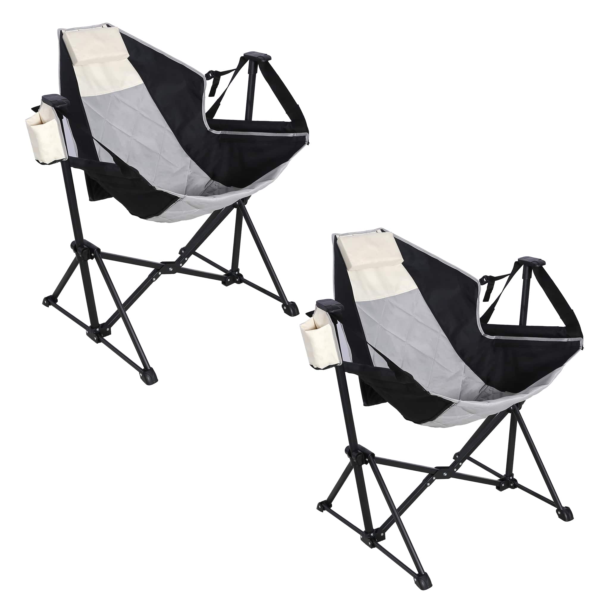 Ainfox - 2PCS Hammock Camping Chair w/Adjustable Backrest and Carrying Bag,Folding Rocking Chair for Camping Picnic - Black