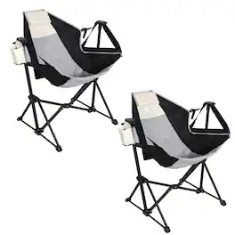 Ainfox - 2PCS Hammock Camping Chair w/Adjustable Backrest and Carrying Bag,Folding Rocking Chair for Camping Picnic - Black