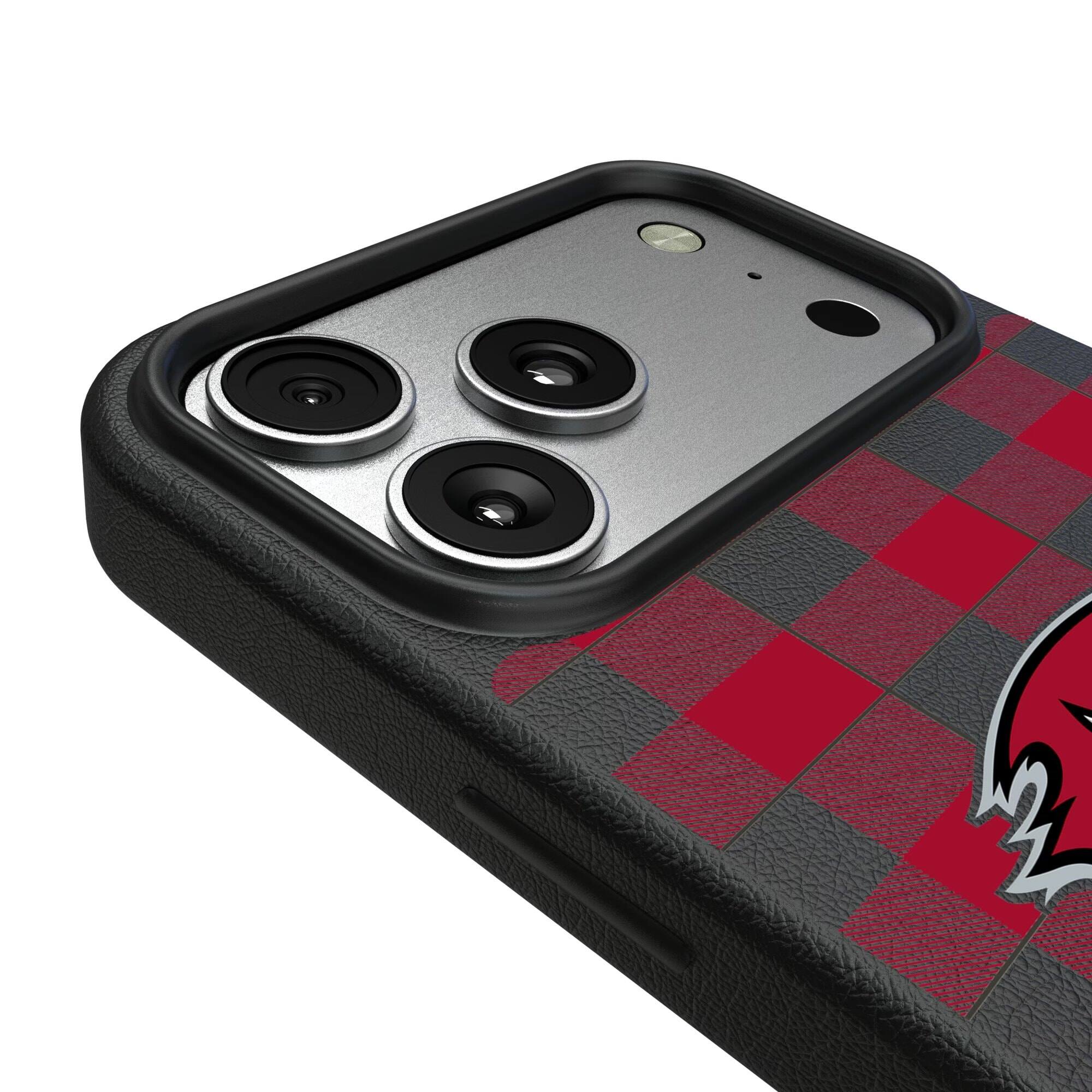 Alt View 2. Keyscaper - Tampa Bay Buccaneers Plaid Magnetic Bump iPhone Case - 15 - Black.