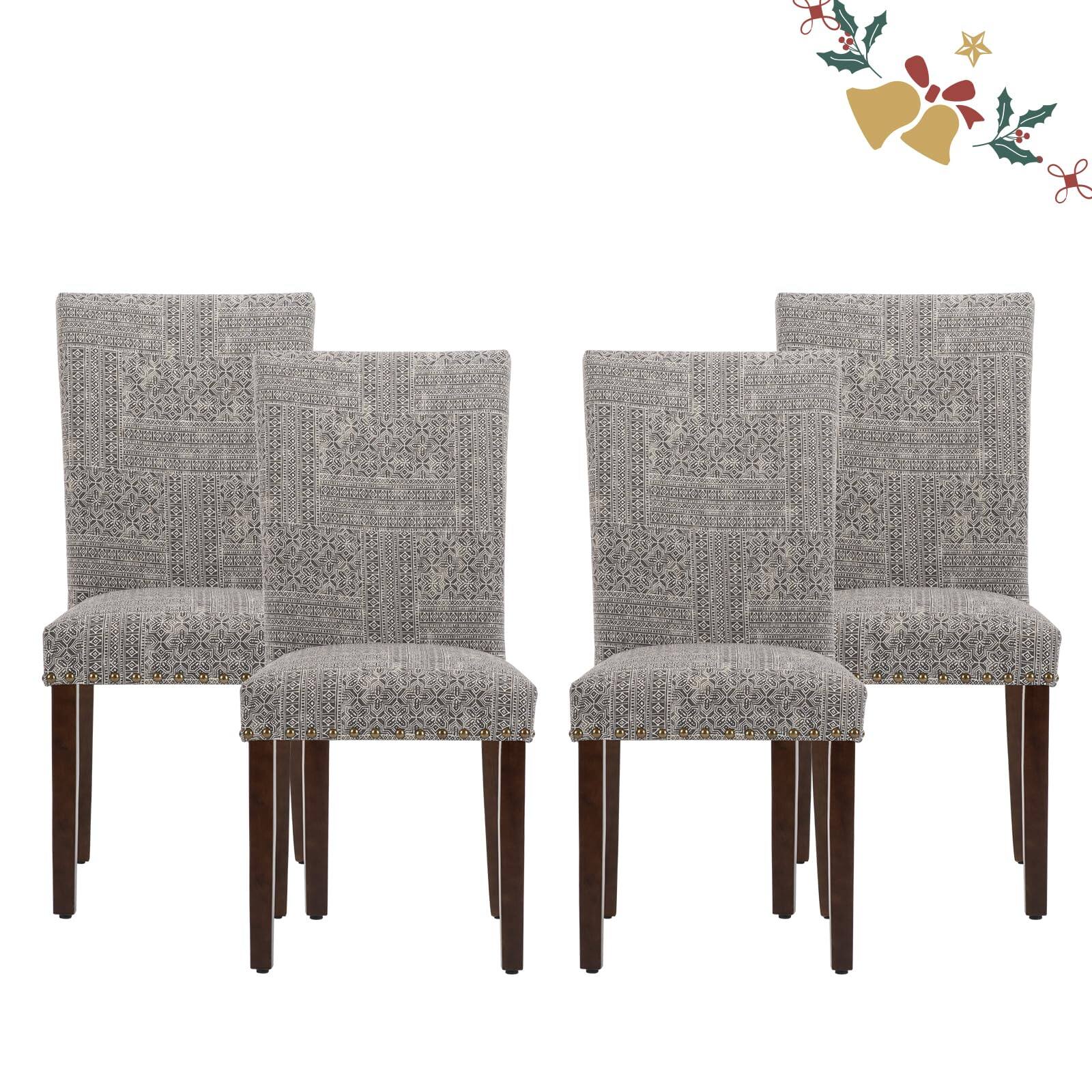 Front. JETRANSPORT - Parsons Dining Chairs Set Of 2 Upholstered Nailhead Room Kitchen Side Chair With Thick Cushions And Wood Br... - Black/White set of 4.