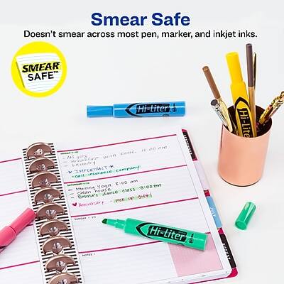 SmeaR Safe  
Doesn't smear across most pen, marker, and inkjet inks.

SMEAR SAFE  
Hi-Liter  
10:00 am  
Kane  
Laundry  
IMPORTANT  
Insurance company  
Can't  
MinA  
Yoga  
3100P  
Emma's  
up  
PICE  
Antiversary  
Hi-Lite  
Hi-Liter  
AshonT