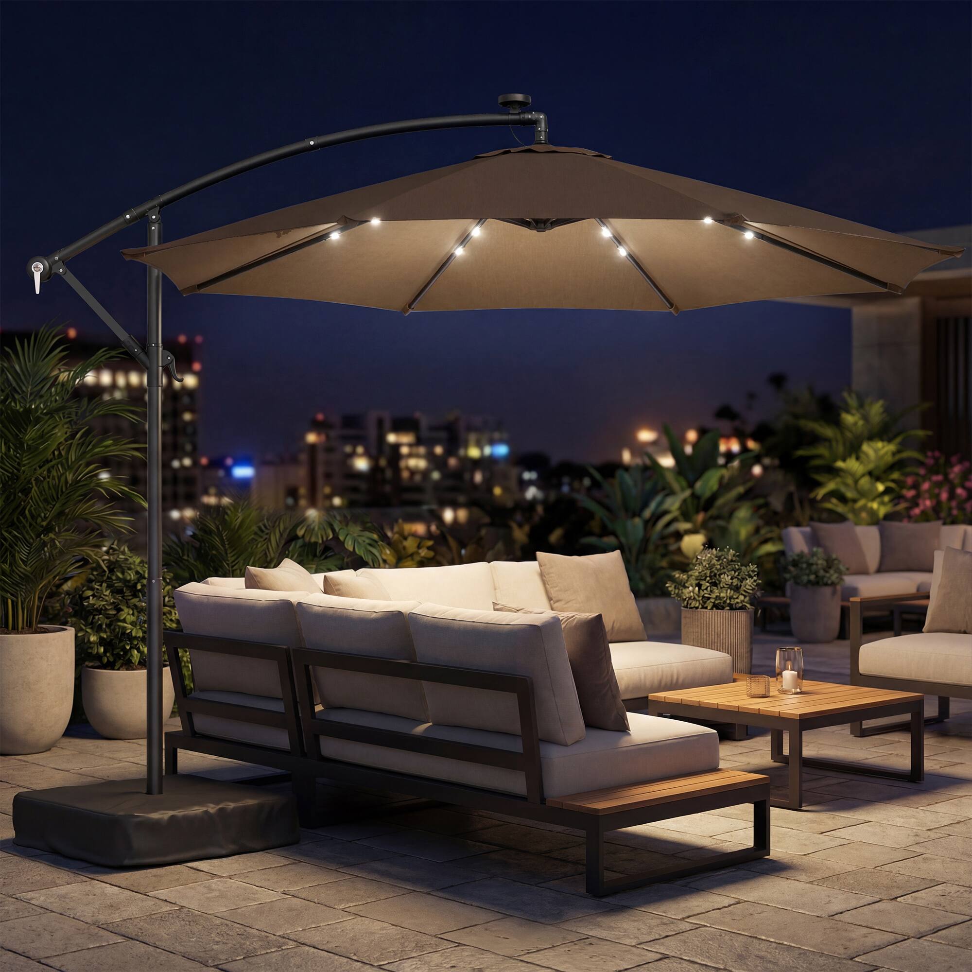 Alt View 1. Outsunny - ft Cantilever Patio Umbrella with Light, Weight - Tan.