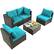Angle. Costway - 5PCS Patio Rattan Furniture Set Cushioned Sofa Chair Tea Table - Turquoise.