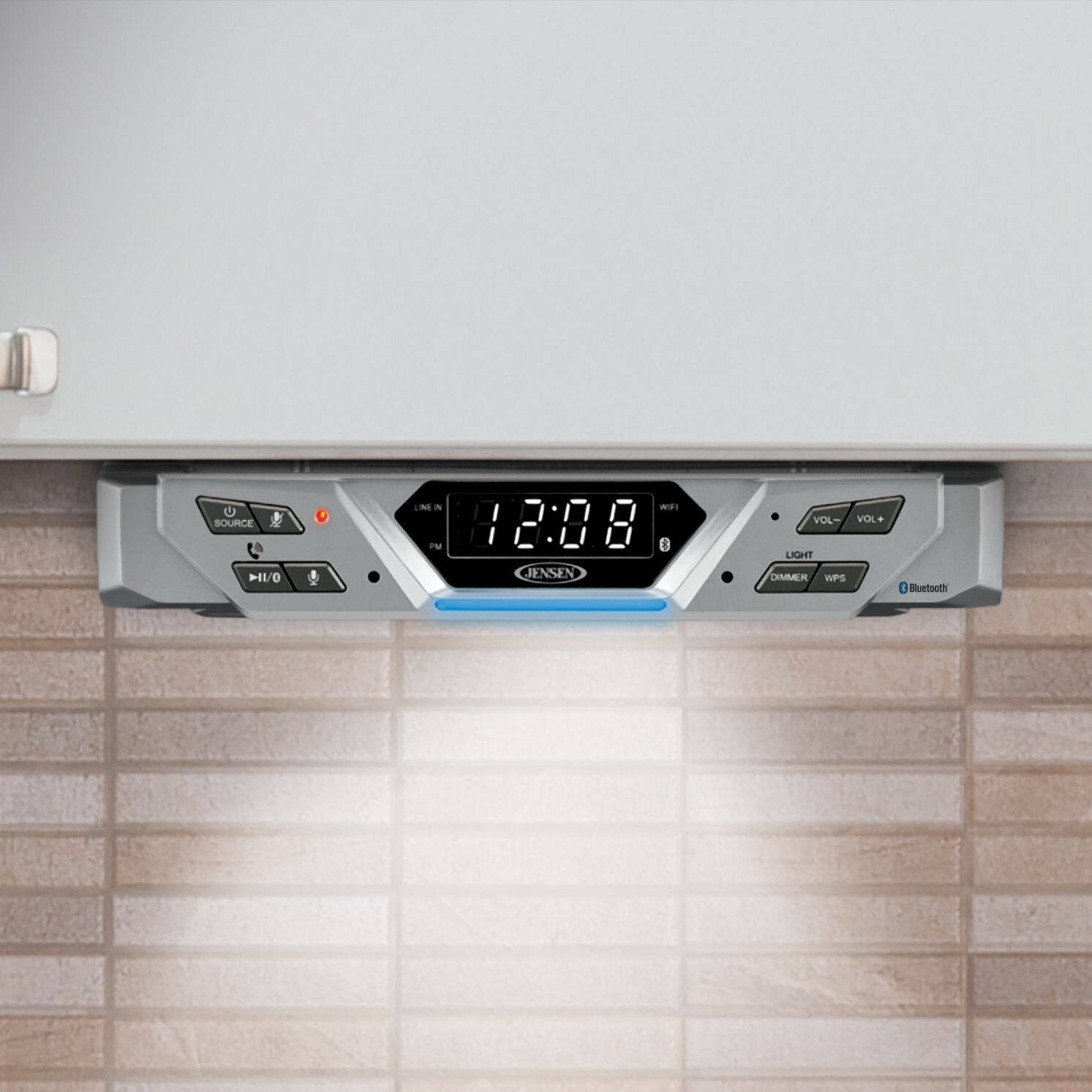 Sure, here is the corrected and grouped text from the image:

- **JENSEN**
- **SOURCE**
- **LINE IN**
- **VOL- VOL+**
- **LIGHT DIMMER**
- **WIFI**
- **WPS**
- **Bluetooth**
- **12:08**