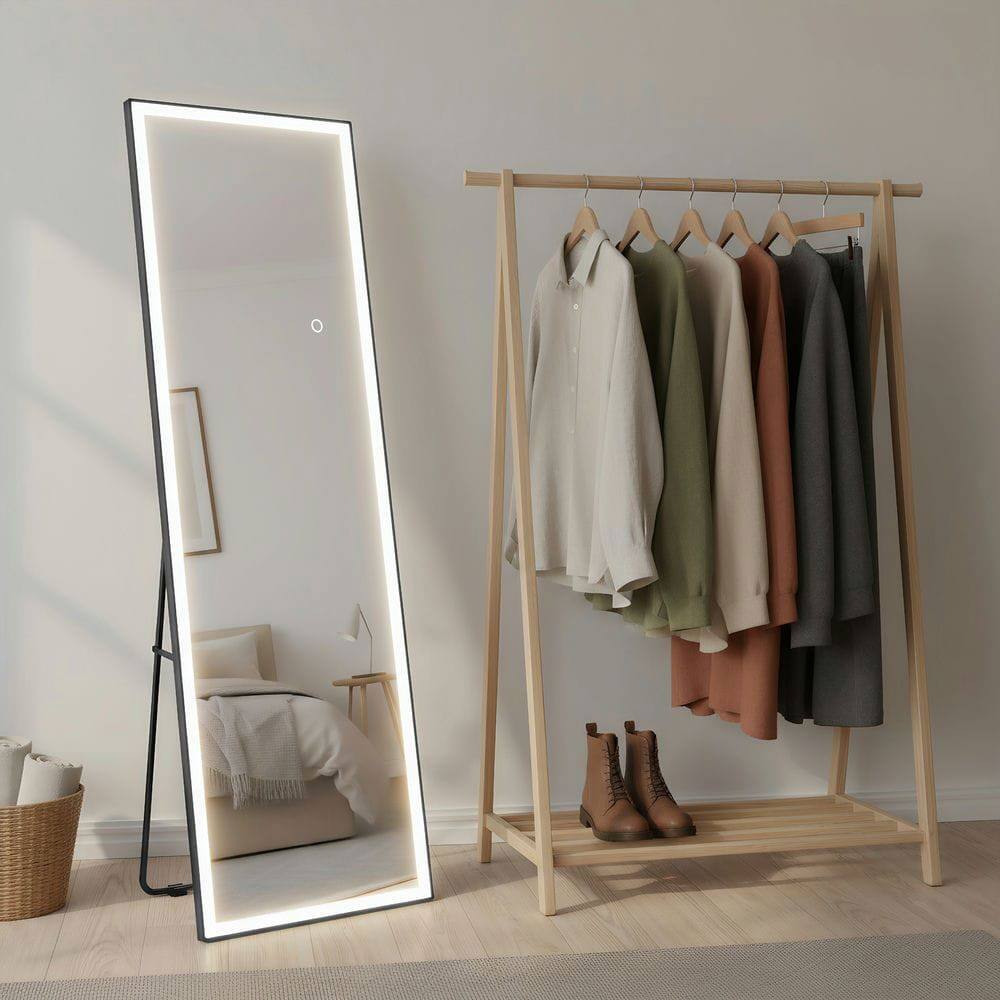 Alt View 7. Kadyn - 56x18 Inch Rectangle Full-Length LED Mirror with Black Frame for Wall Mounting - Black.