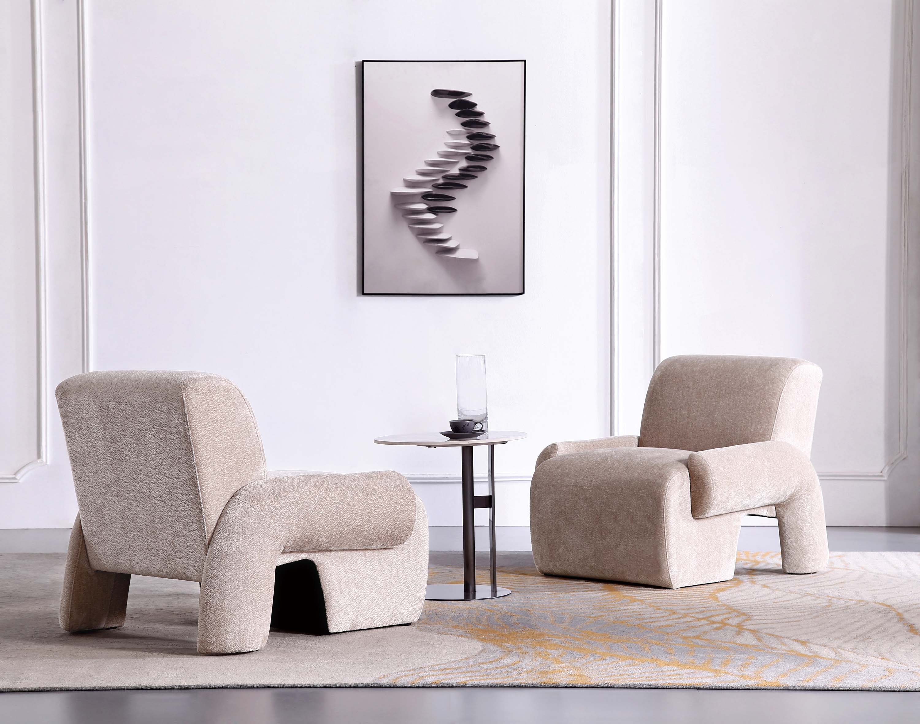 Angle. Manhattan Comfort - Verandah Mid-Century Modern Chenille Lounge Chair - Set of 2 - Beige.