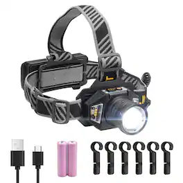 VEVOR - Headlamp, Bright LED Rechargeable Headlight, Lightweight Head Flashlight with 16 Lighting Modes, Adjustable Headband - Black