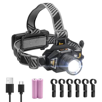 Front. VEVOR - Headlamp, Bright LED Rechargeable Headlight, Lightweight Head Flashlight with 16 Lighting Modes, Adjustable Headband - Black.