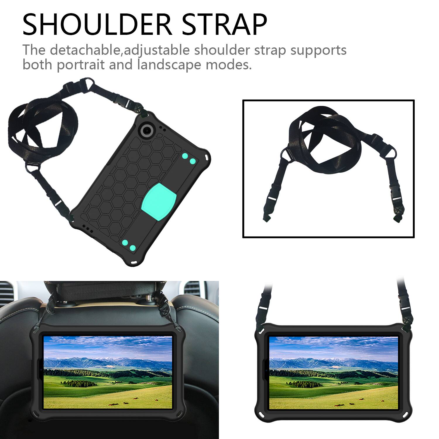 SHOULDER STRAP

The detachable, adjustable shoulder strap supports both portrait and landscape modes.