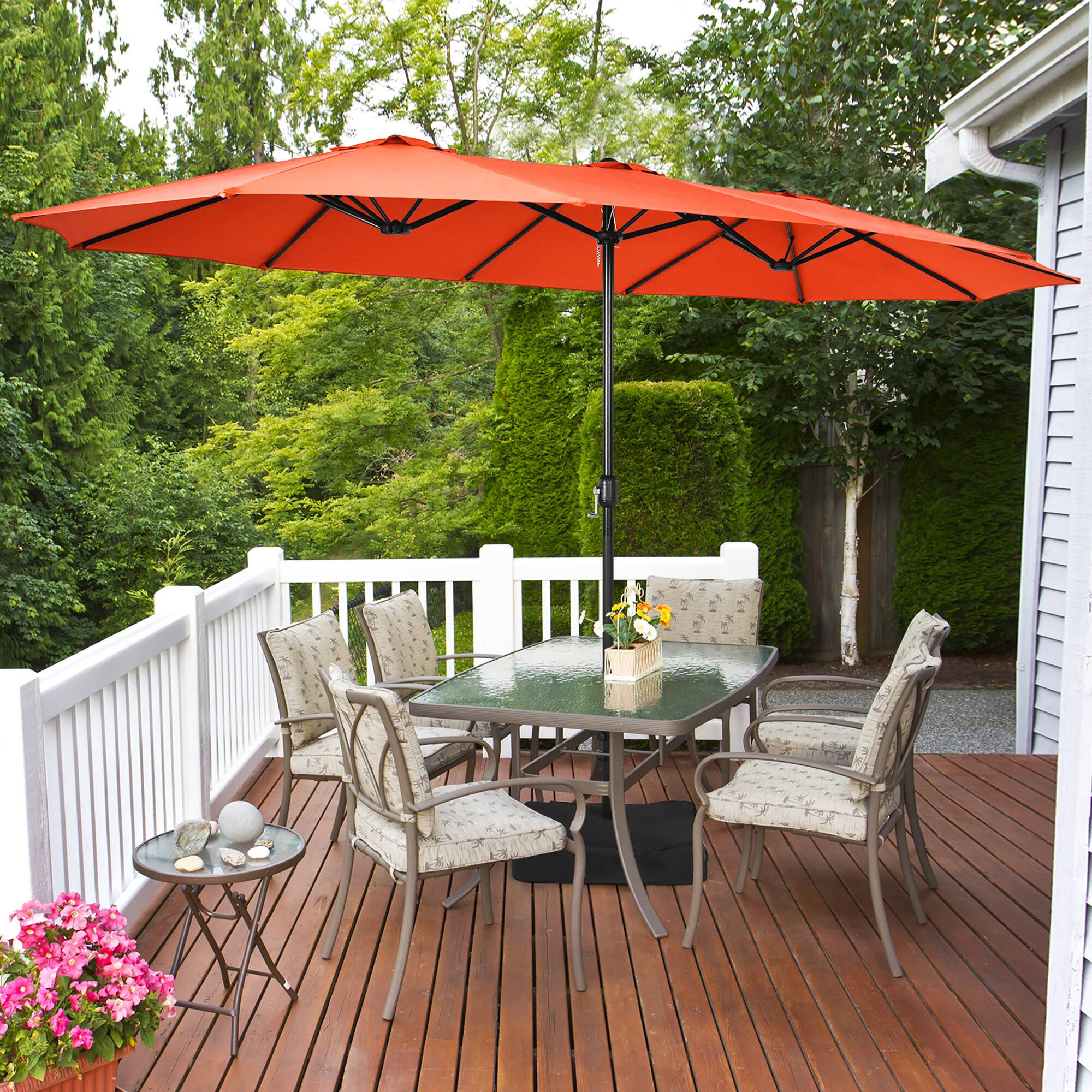 Alt View 3. Costway - 15FT Double-Sided Twin Patio Umbrella Outdoor Market W/ Crank & Base - Orange.