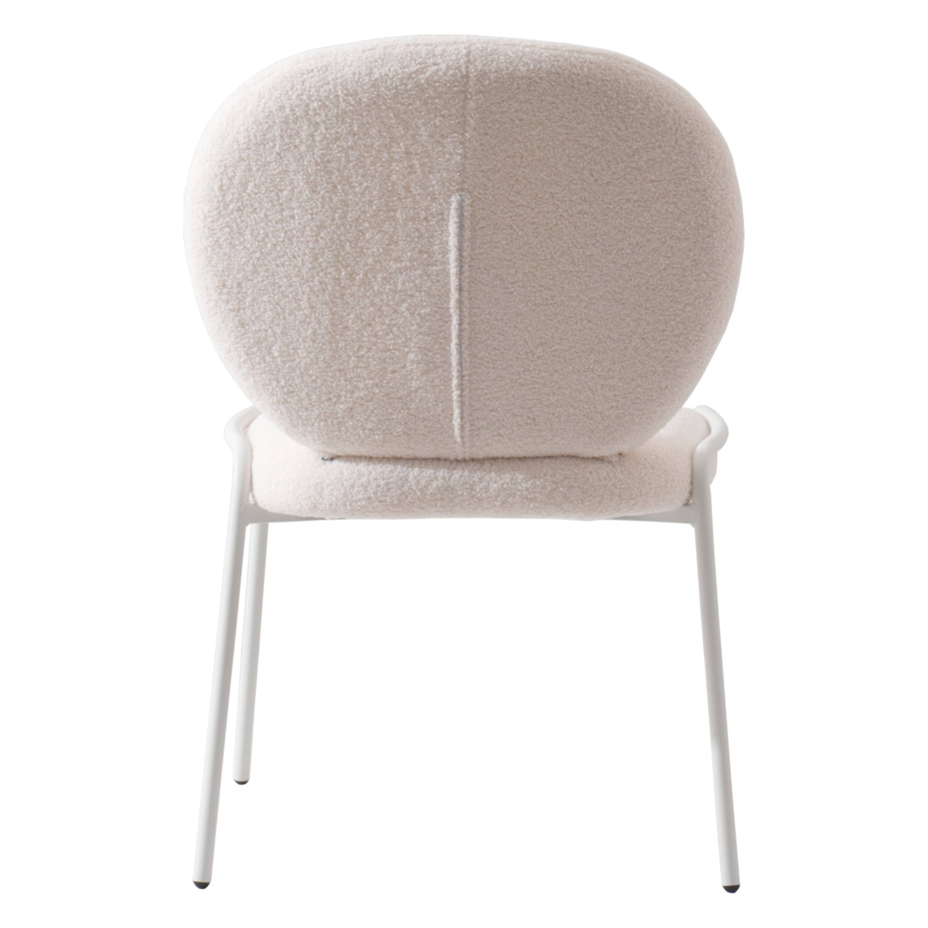 Alt View 3. LeisureMod - Celestial Luxury Boucle Dining Chair, Modern Curved Back Accent Side Chair - Textured Teddy Fabric - White.