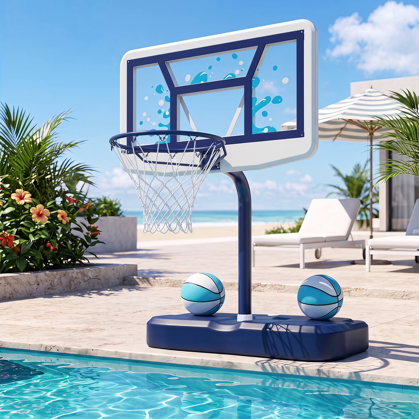 Alt View 1. Costway - Costway Outdoor Poolside Basketball Goal System with 42 Inches Shatterproof PC Backboard - Navy Blue.
