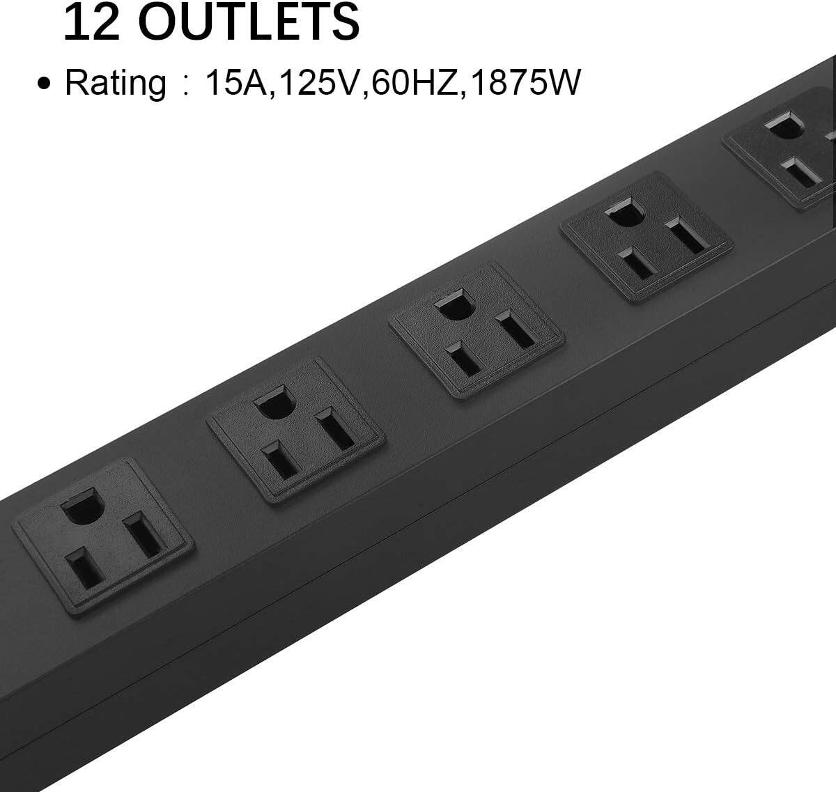 12 OUTLETS  
Rating: 15A, 125V, 60Hz, 1875W