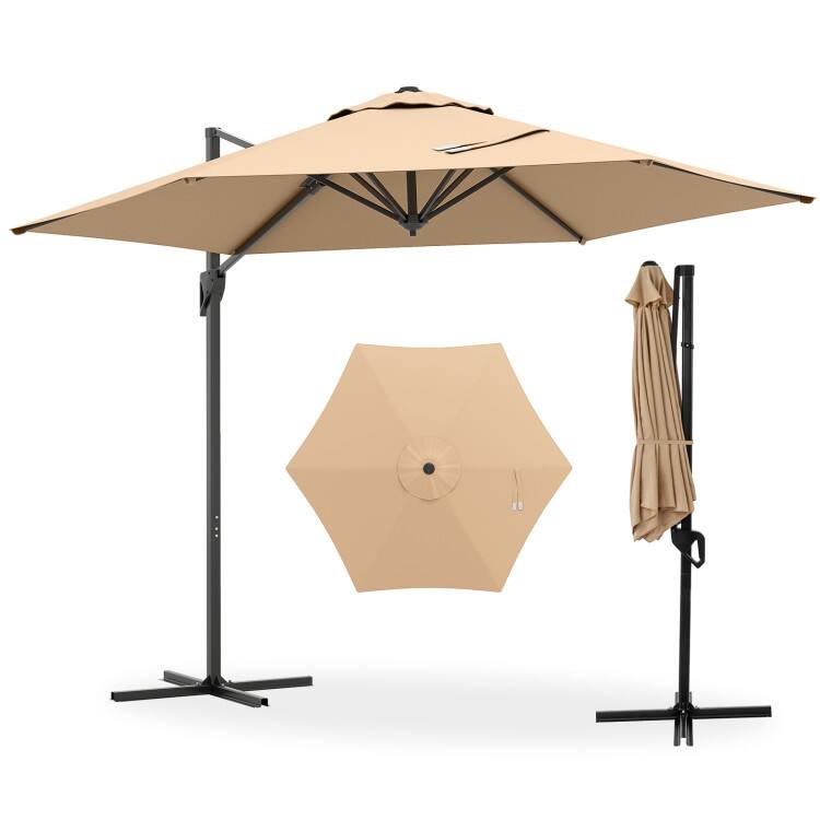 Alt View 5. Mondawe - 9 FT Cantilever Patio Umbrella Vented Top Sun Protective Canopy - Beige.