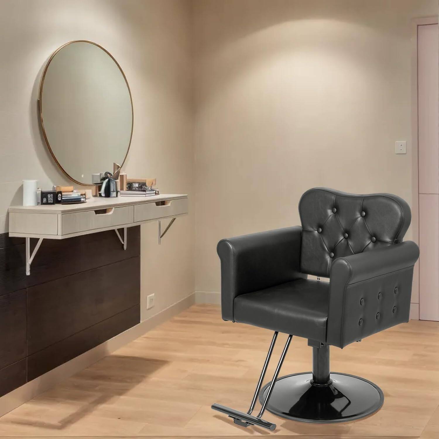 Angle. Winado - Elegant Design Barber Chair Salon Chair with & Tufted Button, Footrest, Hydraulic Pump and Adjustable Height for Beauty - Black.