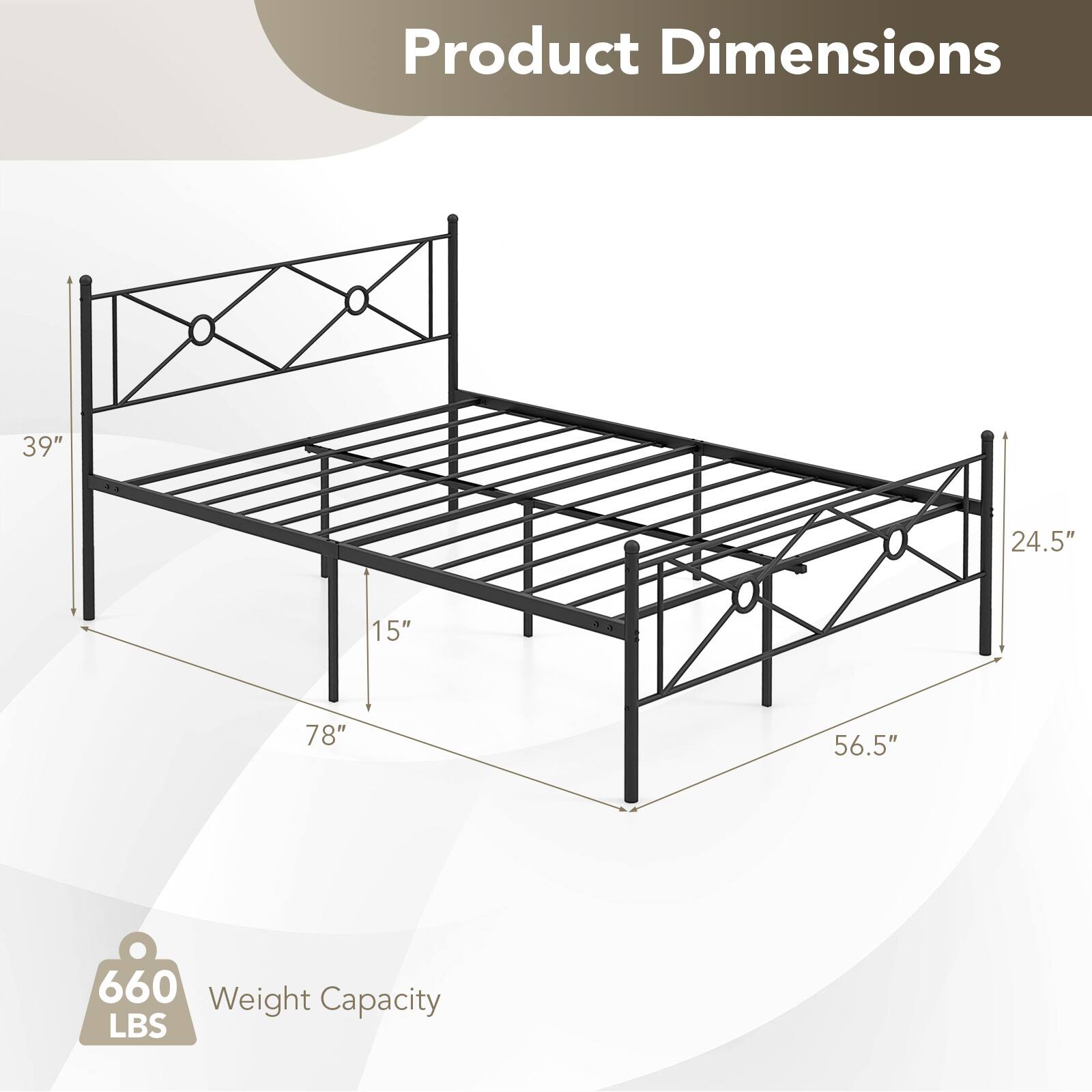 Product Dimensions: 39", 24.5", 15", 78", 56.5"
Weight Capacity: 660 LBS