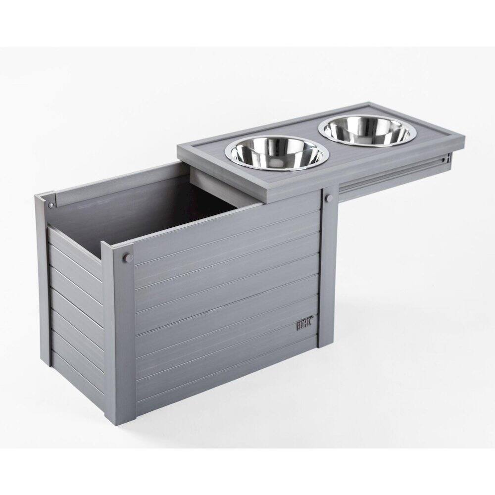 Back. New Age Pet - ECOFLEX Piedmont 2-Bowl Diner with Sliding Lid Storage Bin -Grey - Grey.