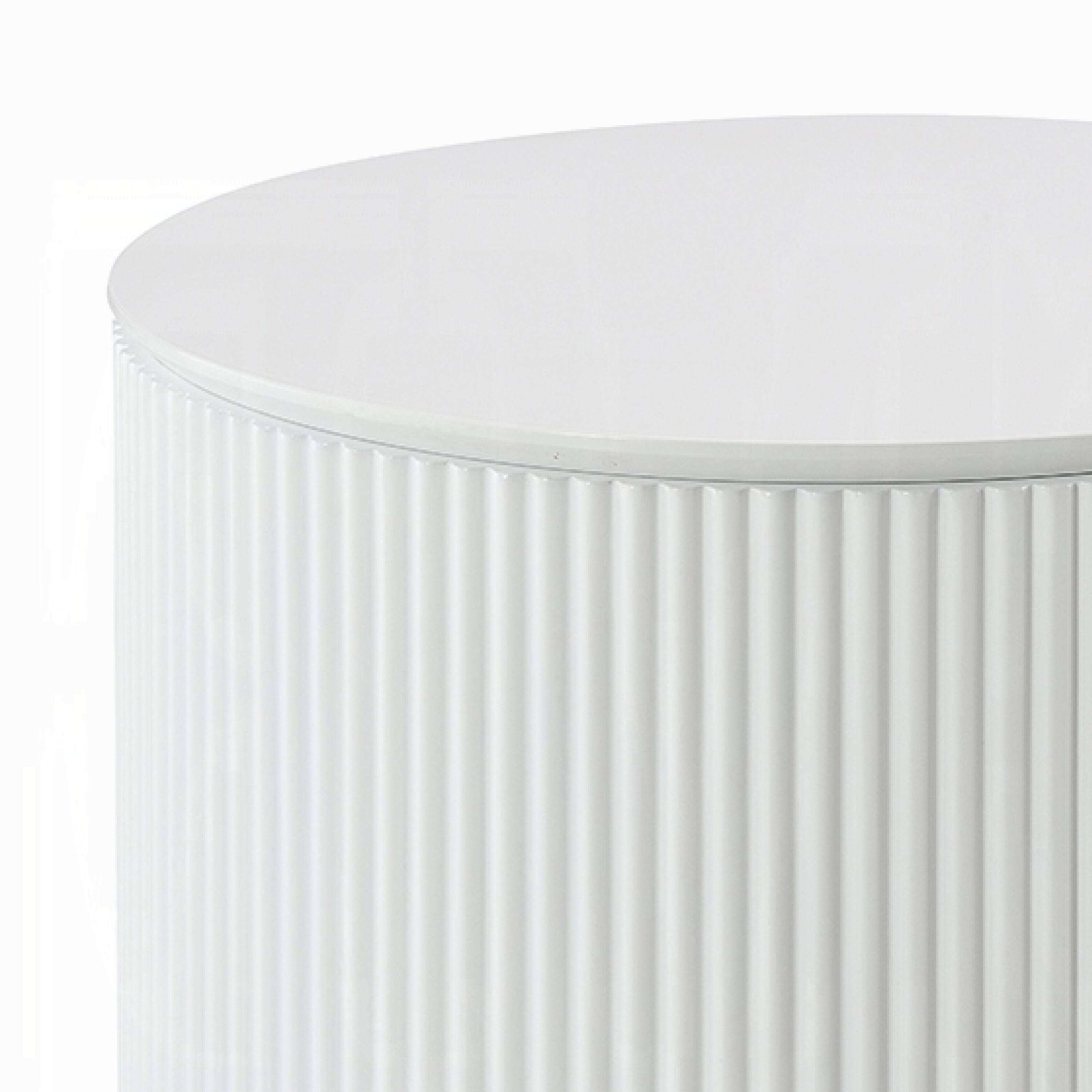 Alt View 2. Manhattan Lane - Del Modern Side End Table, 22 Inch Round Top, Glossy White Ribbed Base - Glossy White.