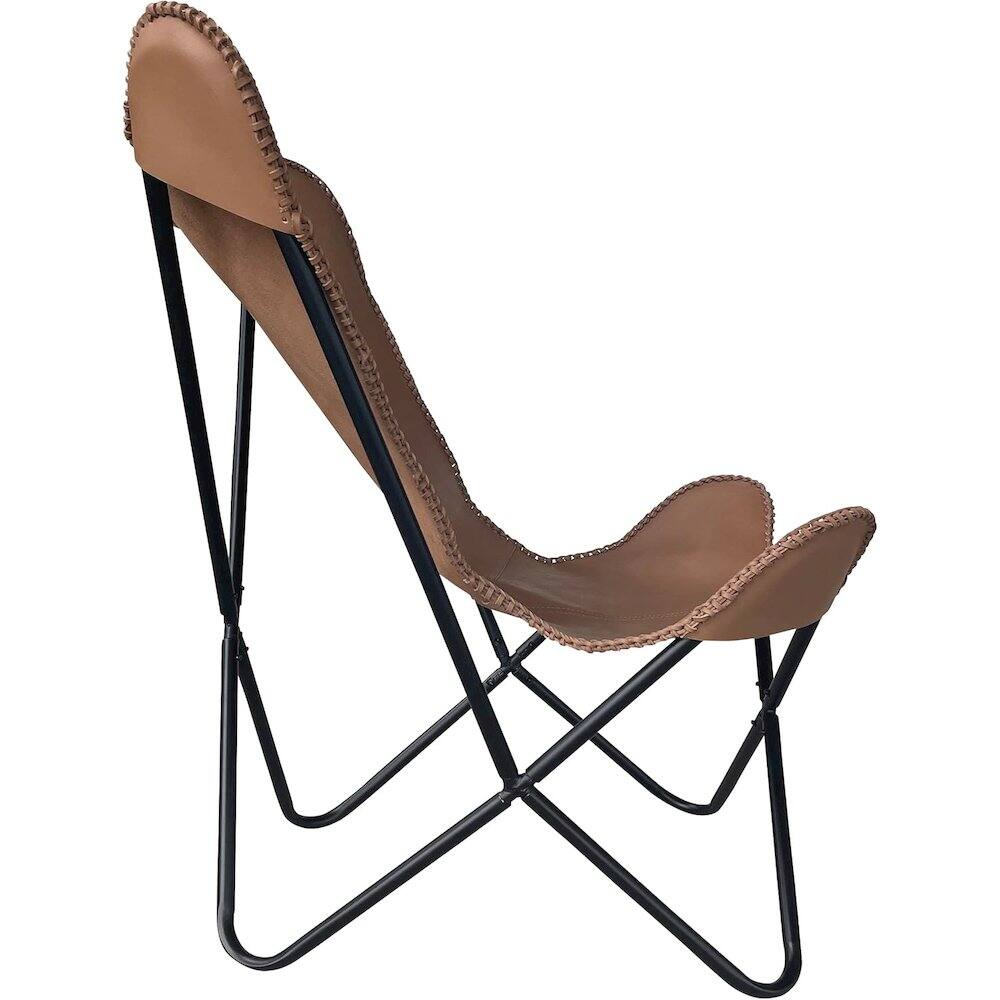 Back. AmeriHome - AmeriHome Genuine Leather Butterfly Chair - Light Tan - Multicolor.