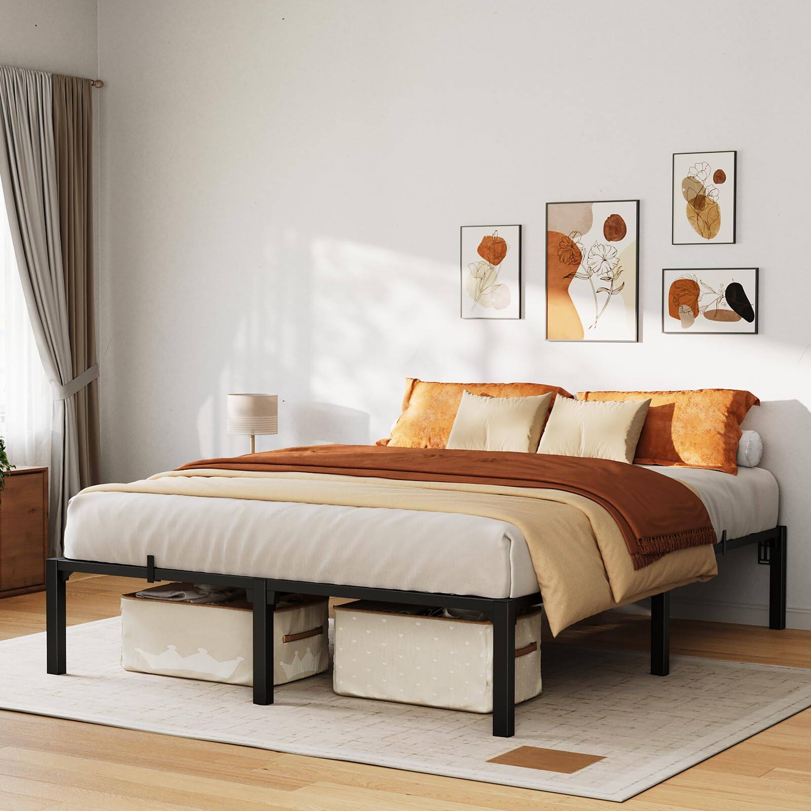 Front. Acekool - 14 Inch Queen Bed Frame, Heavy Duty Metal Platform Bed Frame with Durable Iron Slat Support and Legs - 14 INCH Black.