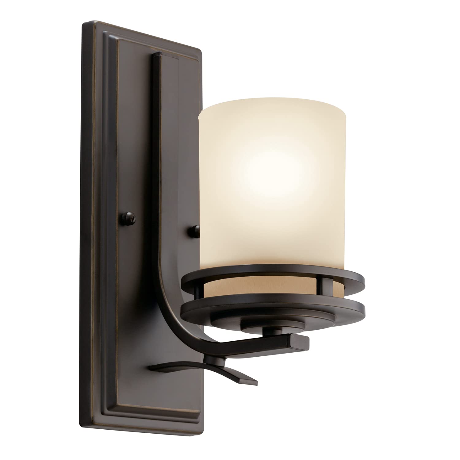 Front. Cedar Assembly - Hendrik Wall Light Fixture In Olde Bronze With Umber Etched Glass Lamp For Bedroom Or Living Room oz - Old Bronze 5.25".