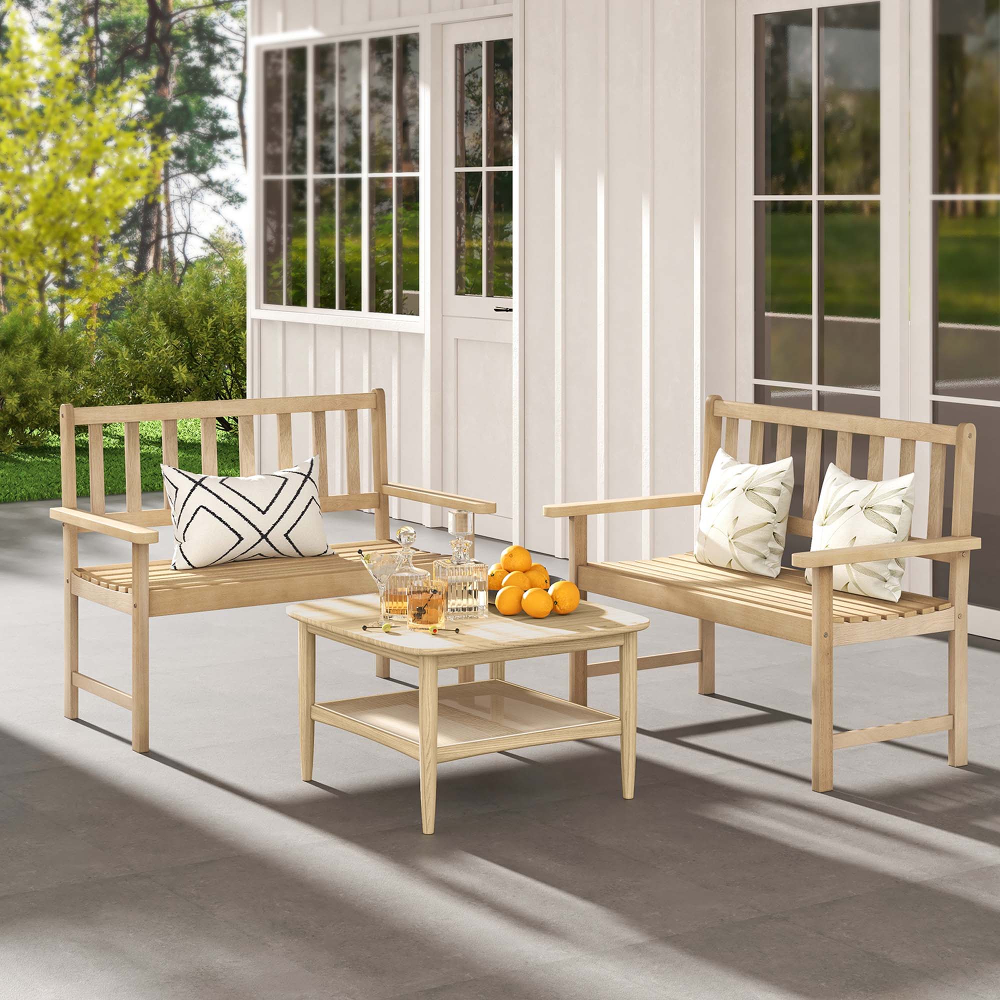 Alt View 2. Costway - Indonesia Teak Wood Garden Bench 2-Person Patio Bench with Backrest & Armrests - Natural.