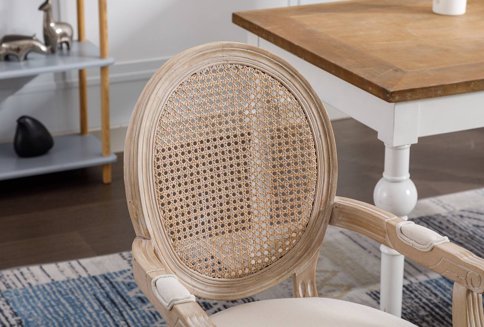 Alt View 7. Boyel Living - Beige French Vintage Upholstered Fabric Dining Armchair Set of 2 - Cream.