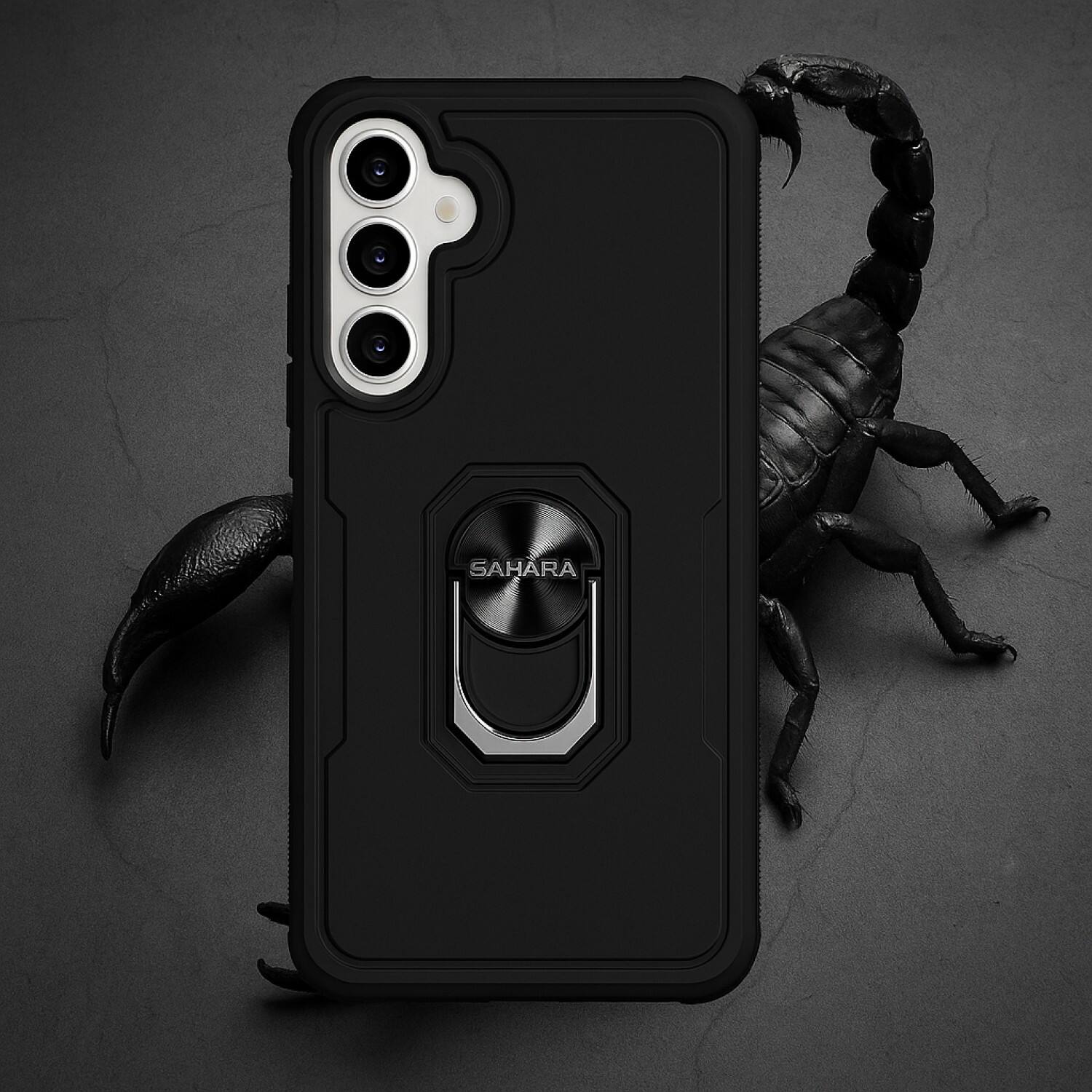 Angle. SaharaCase - Raider Series Kickstand Case for Samsung Galaxy S25 FE - Scorpion Black - Black.
