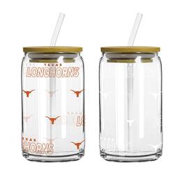Logo Brands - Texas Longhorns 16oz. Step And Repeat Glass Can with Lid & Straw 2-Pack - Multicolor