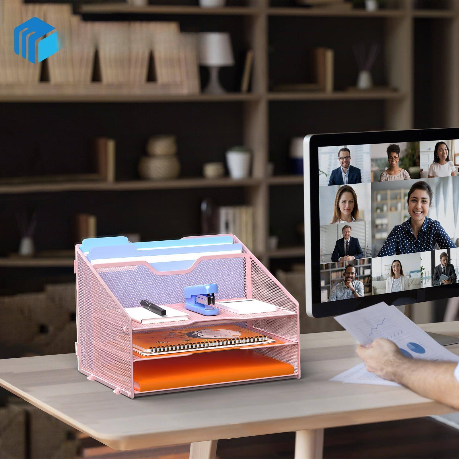Paradigms Interiors Letter Tray Organizer Mesh Desk File With 3 Paper ...