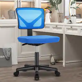 AOITUN - Armless Desk Mesh Office Chair, Adjustable Height Ergonomic Low Back Vanity Task Desk Chair with Wheels - Blue
