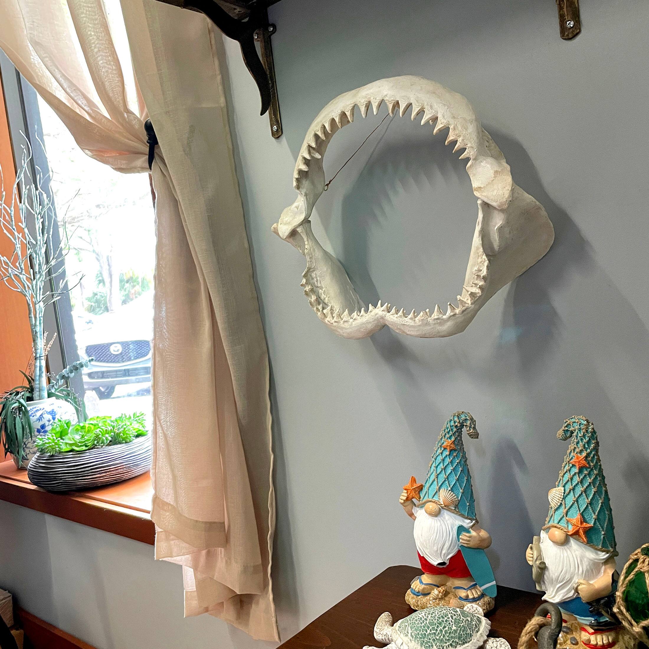 Alt View 3. Chesapeake Bay - Replica Shark Jaw Wall Sculpture Resin Coastal Nautical Decor 16" Off-White Art - Off-white.