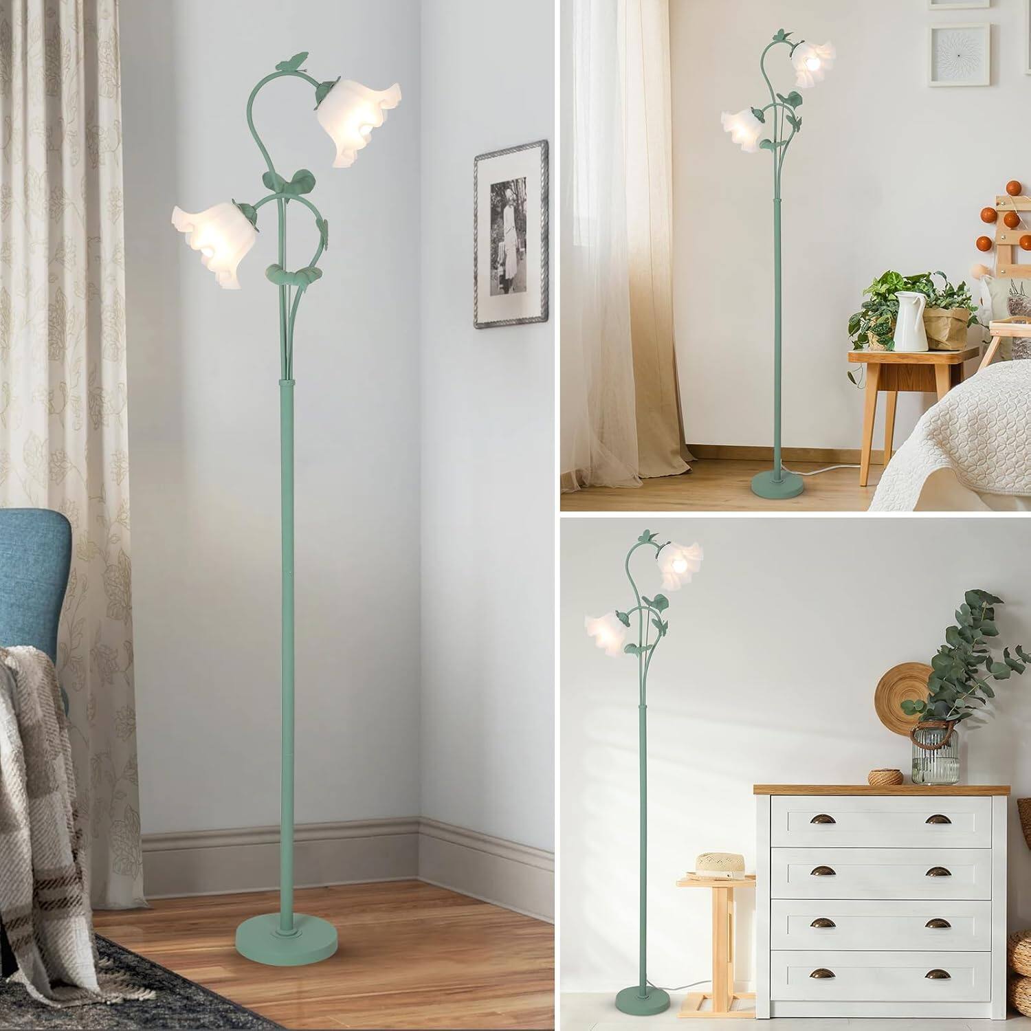 Alt View 2. Akoasm - Vintage Flower Floor Lamp Standing Lamp with 2 LED 5W Blubs, Foot Switch for Living Room Bedroom Office.