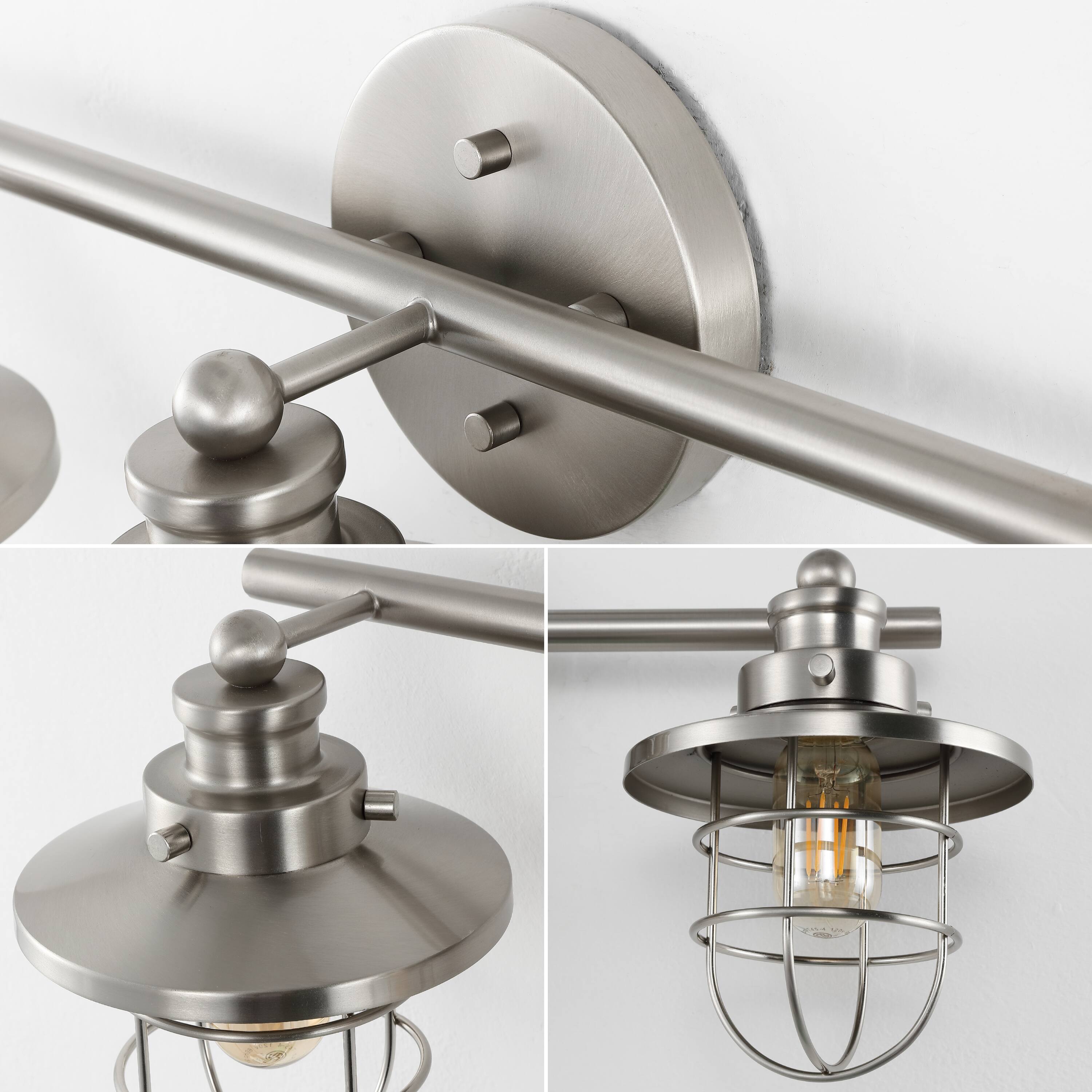 Alt View 4. Jonathan Y - Ellis 24" 3-Light Industrial Farmhouse Vanity Light with Bathroom Hardware Accessory Set, Brushed Nickel (5-Piece) - Brushed Nickel.
