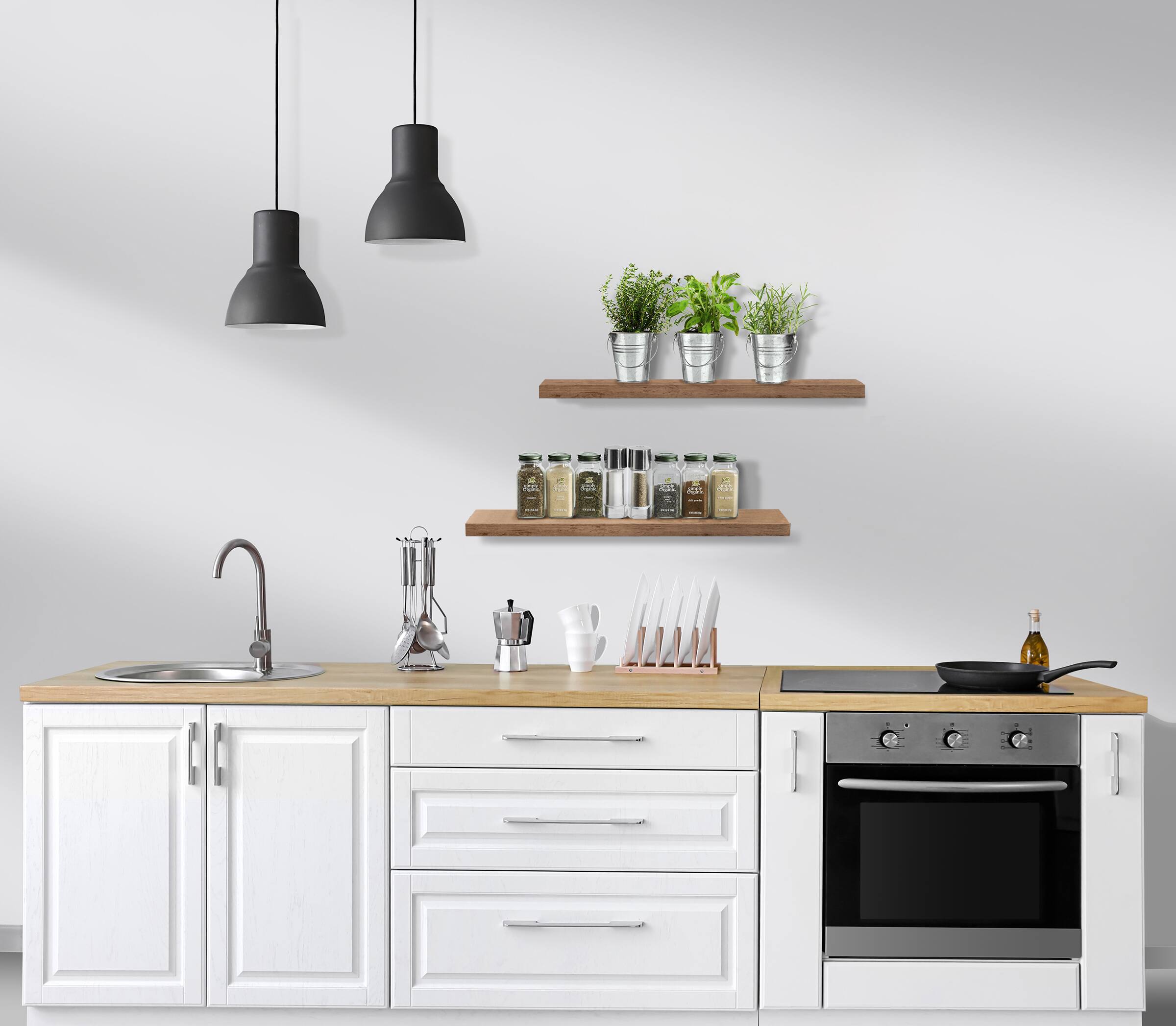 Alt View 4. Sorbus - Set of 3 (24"x9") Sorbus Floating Shelves with Invisible Brackets - for Bedroom, Kitchen Decor, Bathroom Shelves - Mahogany.