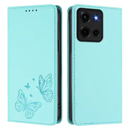 Front. Dteck - For Motorola G 5G (2026) Butterfly Embossed PU Leather RFID Blocking Flip Kickstand Wallet Case with Card Slots - Mint.