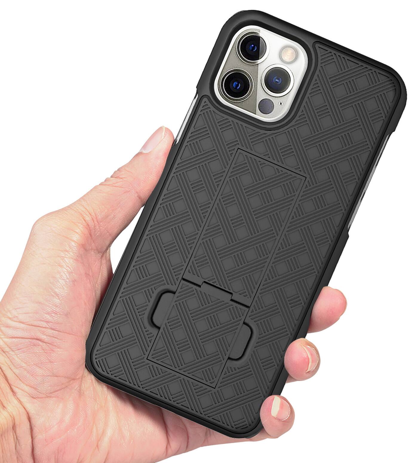 Alt View 5. Nakedcellphone - Slim Case with Stand and Belt Clip Holster for Apple iPhone 12 Pro Max - Black.