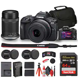 Canon - EOS R100 Mirrorless Camera with 18-45mm and 55-210mm Lenses Kit + Bag + More (International Version)