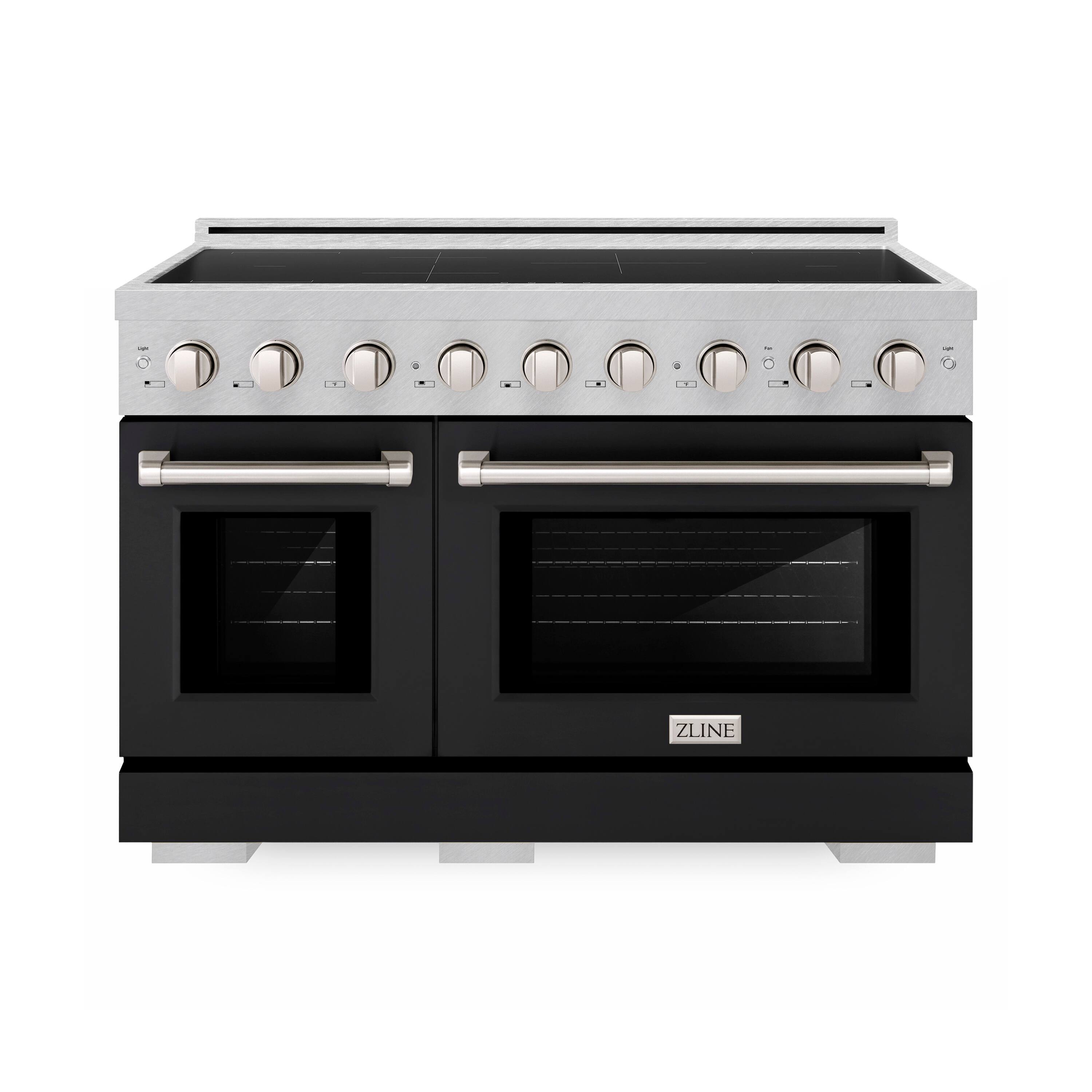 Front. ZLINE - 48 in. 6.7 cu. ft. Paramount Freestanding Induction Range with 7 Element Cooktop in Satin Steel with Black Matte Doors - Matte Black.