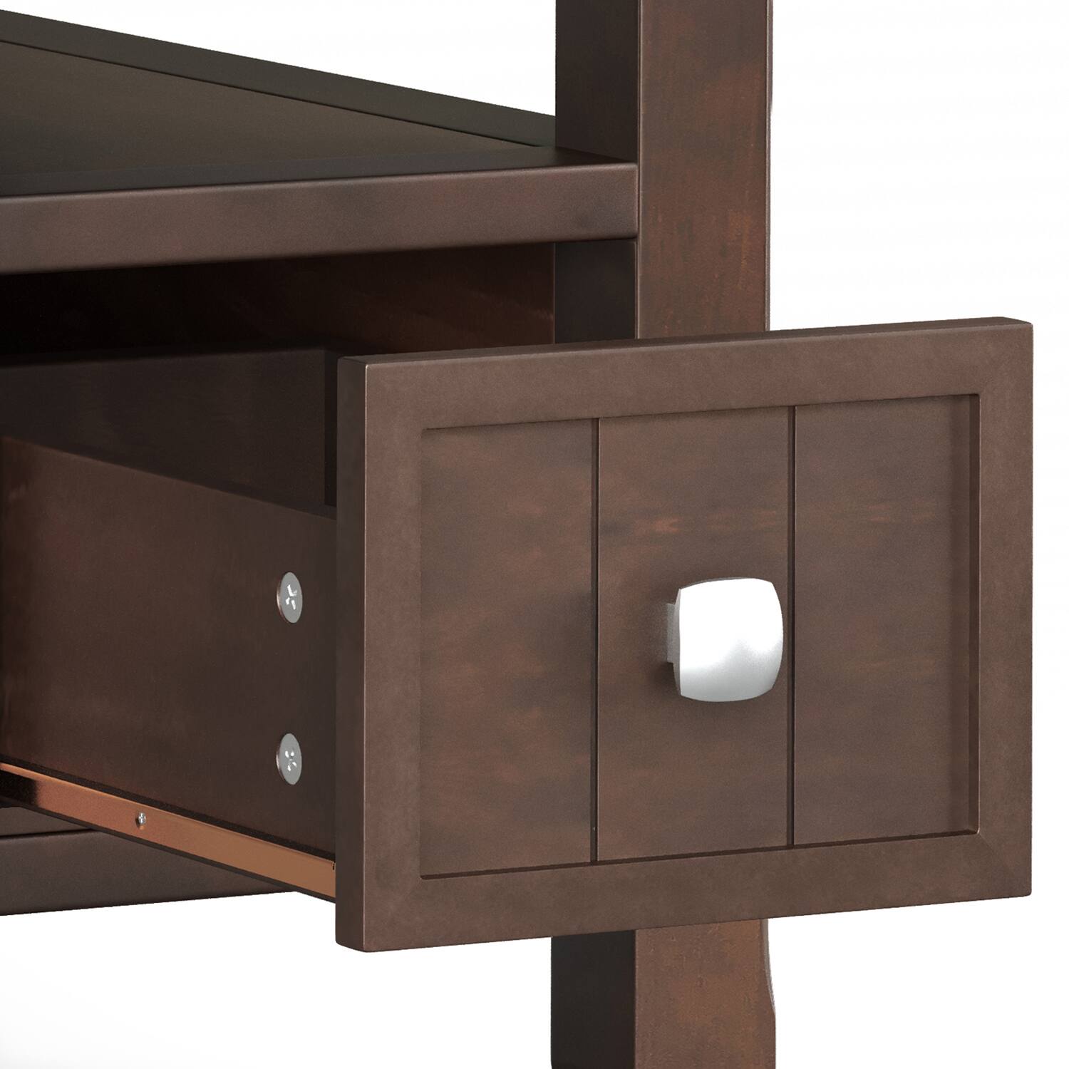 Alt View 6. Simpli Home - Acadian 14 inch Wide Solid Wood Transitional Narrow Side Table with Drawer in Brunette Brown - Brunette Brown.
